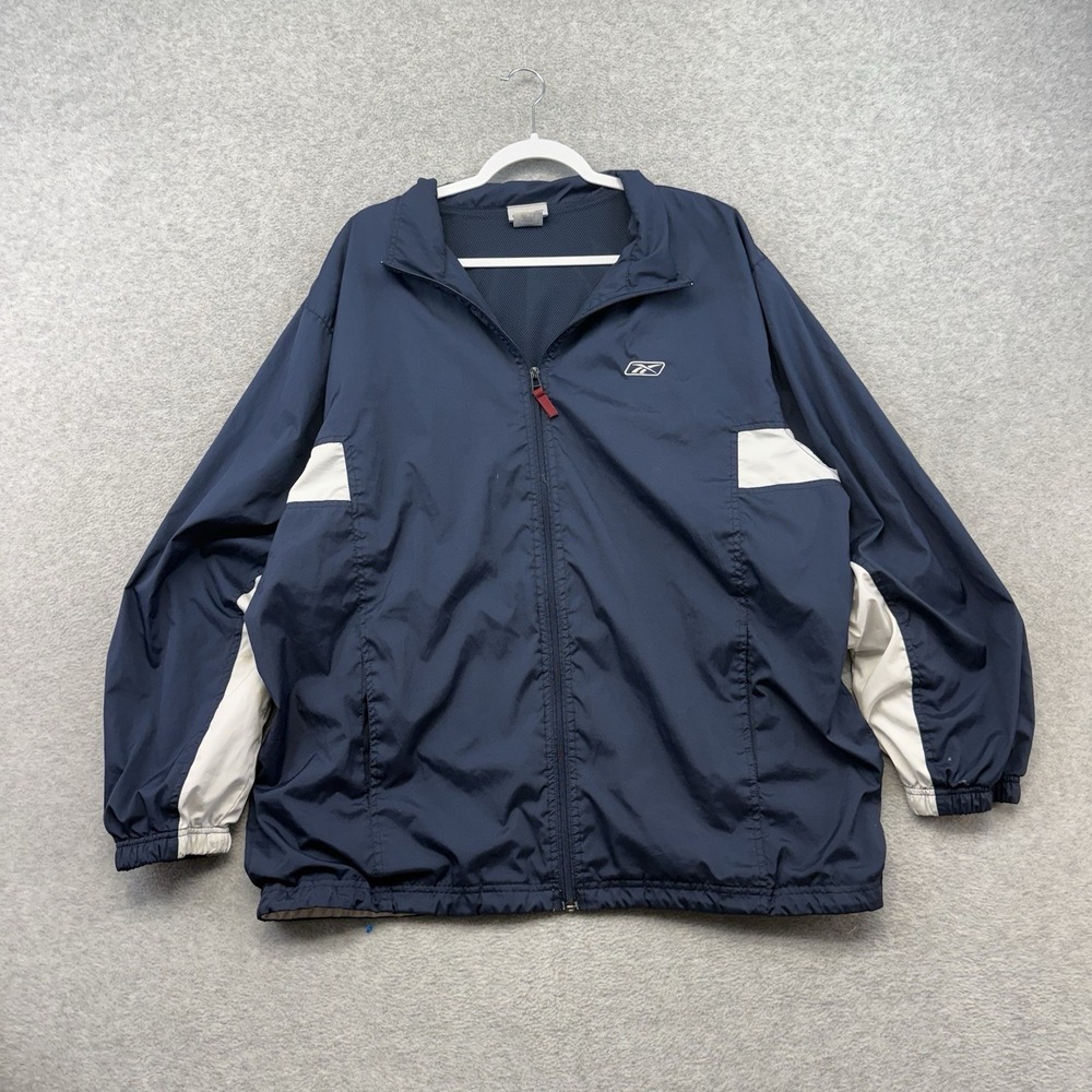 Vintage Reebok Windbreaker Jacket Full Zip Mens XL Navy‎ Blue Y2K Lightweight